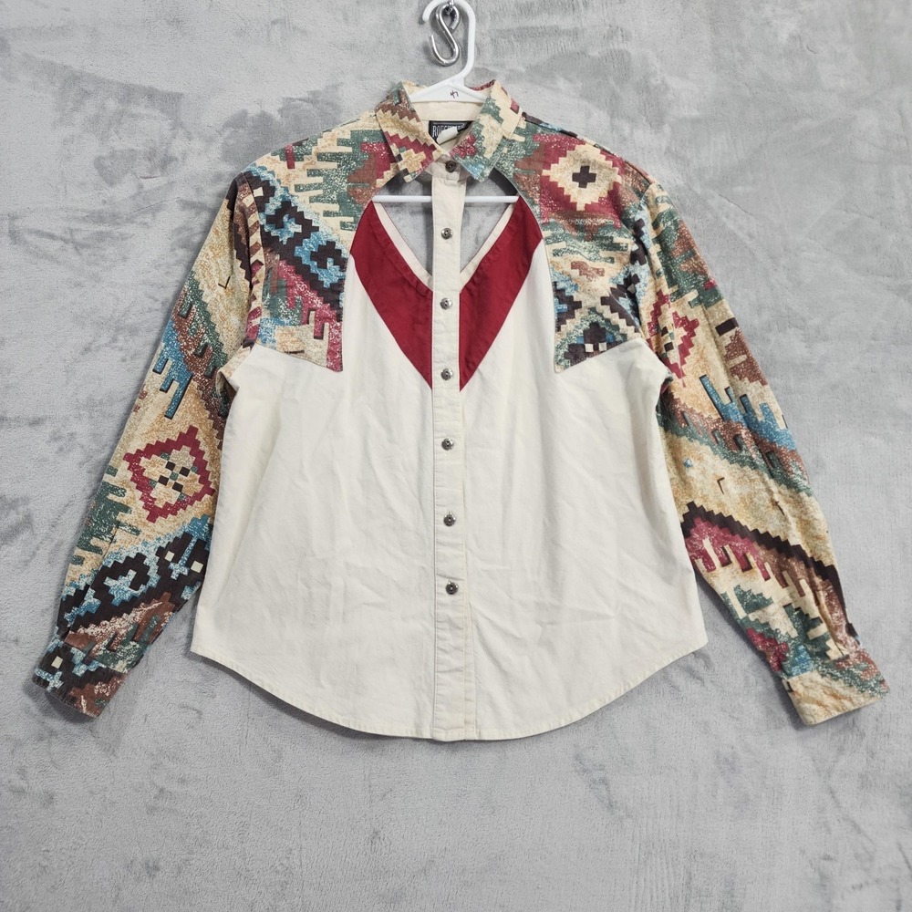 Vintage Roughrider Shirt Womens M Multicolor Aztec Cutout Western Long Sleeveβ